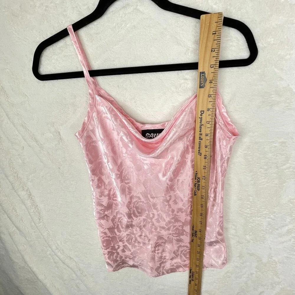 Vintage Sauci Pink Satin Camisole Tank Top Womens Med Floral Cowl Neck Coquette - Picture 7 of 9